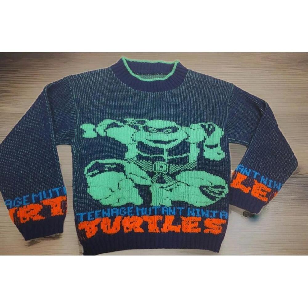Vintage Teenage Mutant Ninja Turtles Knit Sweater 1990 Child's No Size Tag TMNT